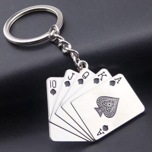 Keychains For Men Car Bag KeyRing Stainless Steel Jewelry Straight flush Texas Hold'em Poker Playing Cards Gift Fashion