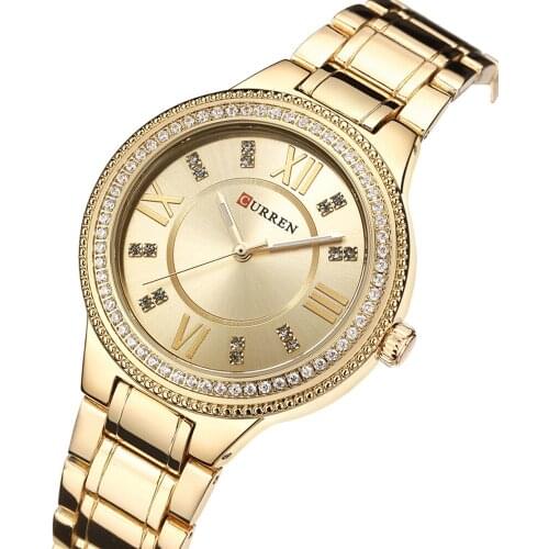 ICED Out Diamond Watch Women Luxury Brand Curren Womens Quartz Watches Gold Stainless Steel Ladies Dress Watches Female Clock