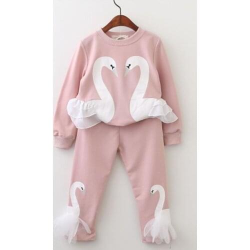 DFXD Toddler Girl Tracksuits Costume 2018 Spring Long Sleeve Swan Print Cotton Shirt Top+Long Pant 2pc Sets Girls Outfits 2-8Y