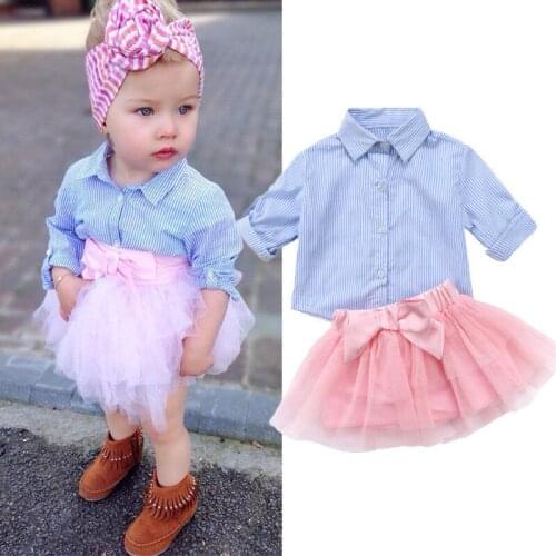 Princess Sweet Kids Baby Girl Clothes Sets Stripe T-shirt Long Sleeve Top Bow Tutu Skirt 1-5Y Spring Autunmn Baby Girls Clothing