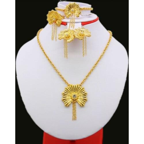 Ethiopian Jewelry Sets For Women Gold Color Necklace/Pendant/Earring Jewelry African Bride Wedding Gifts