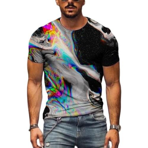 NEW Summer 3d Printing T-shirt for Men Lattice Letters Color Starry Sky Breathable Short Sleeves Trendy Menswear Casual Tshirt