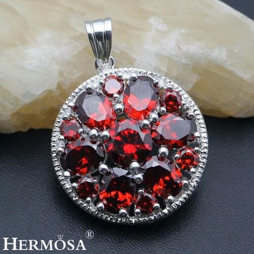 Hermosa 3 Colors Shiny Round Garnet HotCitrine Morganite Necklace Pendant For Women 1 1/2 Inches HERMOSA DESIGN