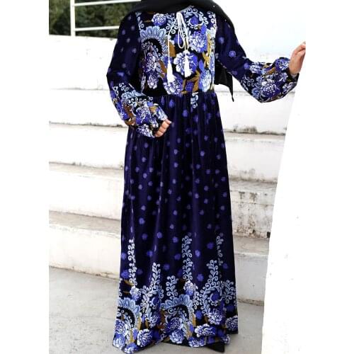 Eid Mubarak Abaya Dubai Turkey Velvet Robe Hijab Muslim Dress European American Islam Clothing Dresses Womens Vestidos F1411