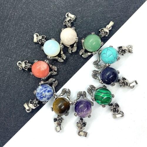 Natural Stone, Skull and Semi-precious Stones Exquisite Pendant for DIY Fashion Jewelry Making Necklace Bracelet, Size 20x41mm