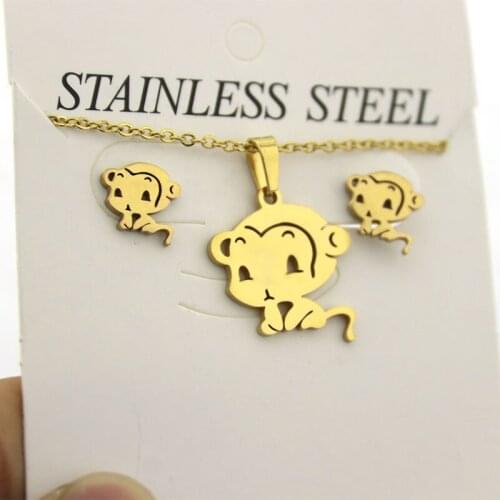 1 Set Stainless Steel Jewelry Set Chinese Zodiac Monkey Necklace Earrings Jewellry Sets For Cute Women Kids Girls Festival Gifts