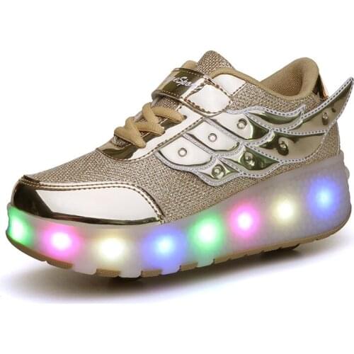 2021 Size 27-40 LED Tennis Shoes Glowing Luminous Light Up Sneakers with On Wheels Kids Baby Roller Skate Shoes for Boys Girls