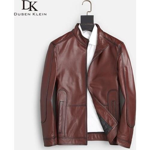 Men Genuine Leather Jacket Real Cow Leather Jackets Casual Short Black Pockets 2019 Autumn New Jacket for Man 8815