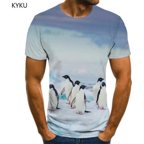 KYKU Brand Penguin T-shirt Men Animal Funny T shirts Snow T-shirts 3d Lovely Tshirt Printed Mens Clothing Punk Rock New Male