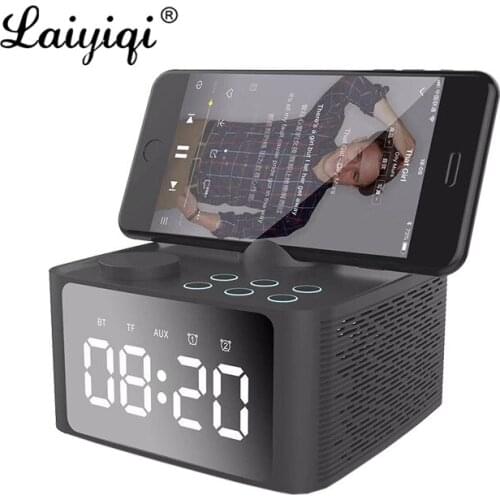 Laiyiqi fashion wireless Bluetooth speaker woofer Bedside Alarm Clock Amplifier mobile support phone bracket caixa som portatil