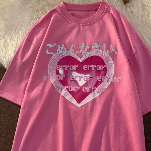 Sweet Girls Cute Cartoon Japanese Streetwear Harajuku Pink Fun Kawaii Casual Top Ulzzang Vintage Loose Chic Summer Women T-shirt