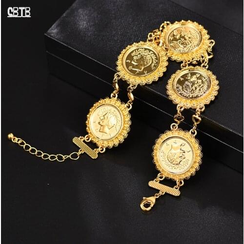 Golden Coin Bracelet Islamic Muslim Arab Coin Fashion Charm Bracelet Women Men Middle East Africa Luxury Jewelry Gift Wholesale