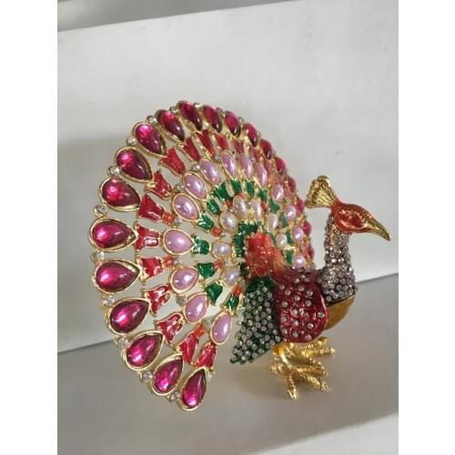 Mrc Swarovski Cubic Zirconia Mixed Color Peacock Figure Jewelry Box