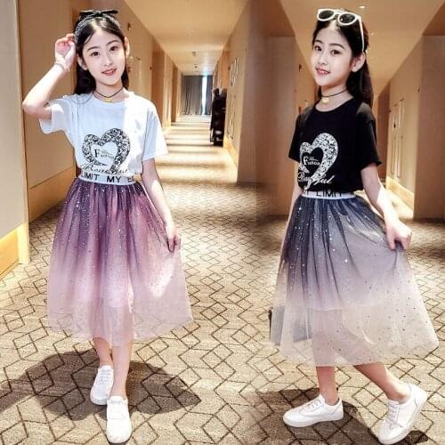 2021 Toddler Girl Clothes Set Summer Lace Skirt + Cotton Star T-shirts Two Piece Suit Fashion Children Clothing 4 6 8 12 14T NEW