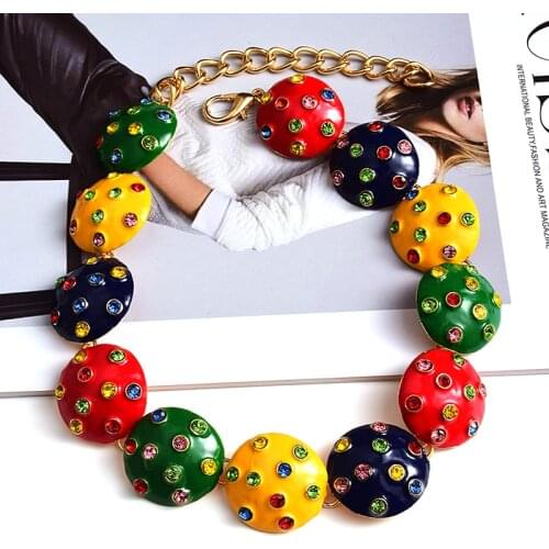 New Design Statement Colorful Rhinestones Oiled Metal Necklaces High-Quality Luxury Crystal Jewelry Accessories For Women