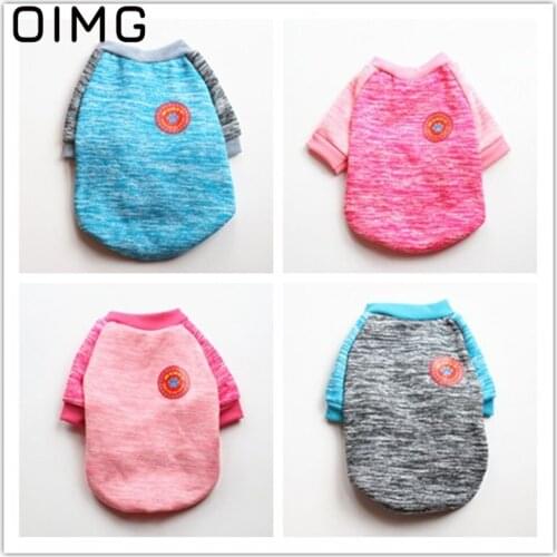 OIMG 2021 Solid Dog Hoodies Autumn Winter Small Dogs Clothes Patchwork Puppy Outfits Bichon Poodle Handsome Pets Cats Clothing