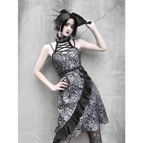 Original Design Gothic Dragon Series Halter Neck Lace Up Hollow Out Sexy Vestido Punk Slim Girls A- line Dress