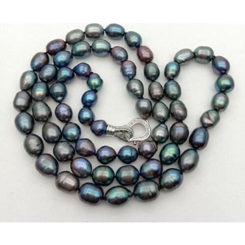 50'' 63'' 100'' 125cm 200cm 10mm black green colors rice pearl necklace heart clasp natural freshwater pearl Woman Jewelry