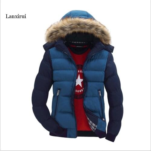 Winter Down Coat Men Casual Fur Hooded Cotton Padding Parka Mens Brand Windproof Waterproof Patchwork Windbreaker Jackets Male