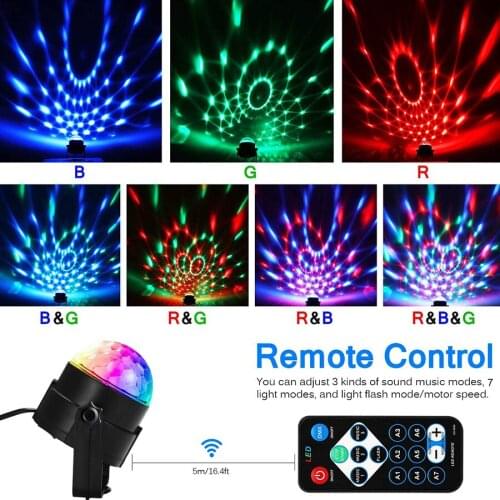5V Disco Light Ball Lighting LED Bar Stage Lighting Remote Control RGB Sound Activated DJ Projector for Car Christmas Home Party