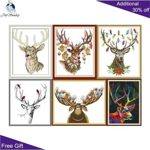 Joy Sunday Christmas Antlers Colorful Deer Home Decor D474 DA312 DA332 DA373 DA388 DA409 Stamped Counted Deer Cross Stitch Kits