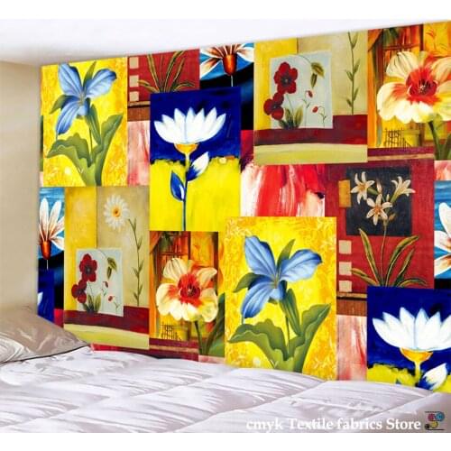 Retro Poster Flower Painting Botanical Tapestry Hippie Bohemian Tapestries Home Decor Colorful Psychedelic Wall Hanging