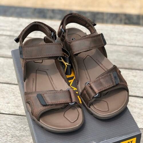 Mens leather shoes, leather soft sole, summer leisure sports beach sandals with open toes, wear-resistant and lightweight