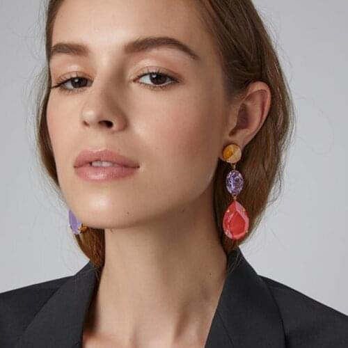 JURAN Multicolored Crystal Dangle Earrings For Women Fashion New Geometric Statement Drop Earring Female Party Luxury Jewelry