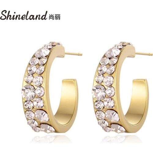 Shineland New Hot Metal Elegant Stud Earrings Gold Color Crystal High Quality Accessories Fashion Jewelry Gift Dropshipping 2021