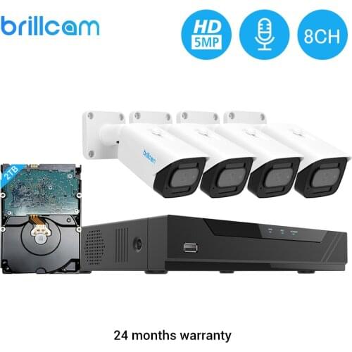 Brillcam 5MP Security Camera System (1PCS 5MP 8CH POE NVR, 4PCS 5MP IP Bullet Cameras) Smart Detection AI Video Surveillance KIT