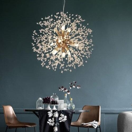 Modern Dandelion Chandeliers For Drawing Room Bedroom Wrought Iron Ceiling Chandelier CrystalFirework Pendant Hanging Lamp