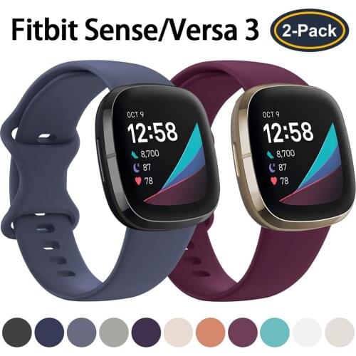 Sport Band for Fitbit Sense/Versa 3, 2-Pack Soft Silicone Watch Strap Replacement Wristband for Versa 3 Smart Watch Accessories