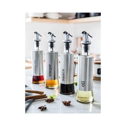 Oil Pot Glass Bottle Leakproof Seasoning Bottle Stainless Steel Oil Tank Vinegar Pot Household Soy Sauce Bottle