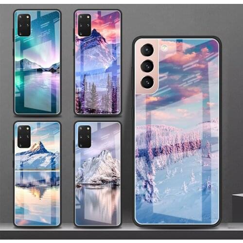 Glass Case for Samsung Galaxy S20 FE S21 Ultra S10 Plus S9 Note 10 Lite S8 20 9 S10e Shockproof Phone Cover Beautiful Mountain