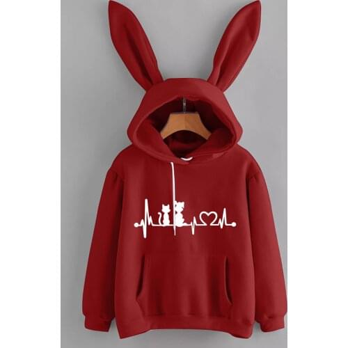 Harajuku Rabbit Ear Hoodies Japan Korean Teen Girls Hooded Sweatshirt Long Sleeve Plush Warm Winter Clothes Women Pullover Coats