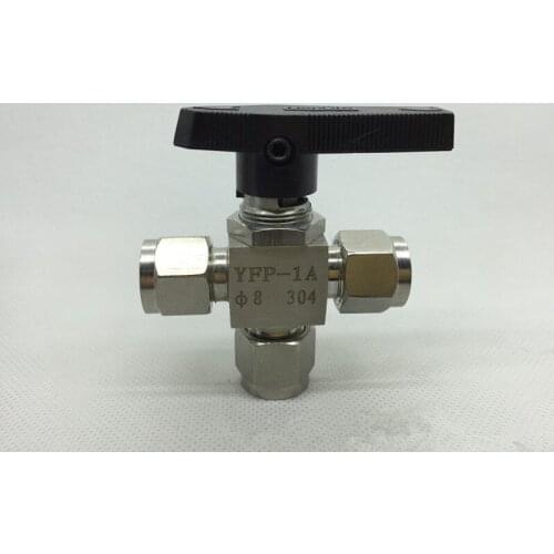 304 Stainless steel Tee 3 Ways Compression fitting shut off Ball Valve 915 PSI PN 6.4 Fit For 4mm O/D Tube