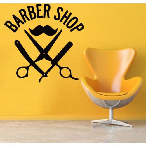 Hair Salon Decor Hairdresser Mustache Vinyl Wall Sticker Scissors Wall Decal Removable Vinyl Decals Beauty Salon Poster AZ050