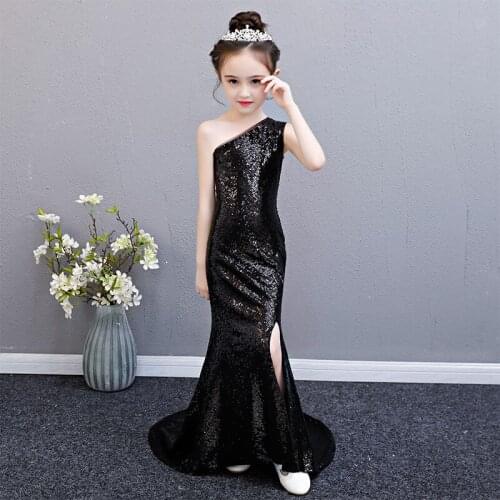 Red New Year Kids Dresses For Girls Sequin Backless Design Sleeveless Ball Gowns Long Tulle Princess Dress Children clothing