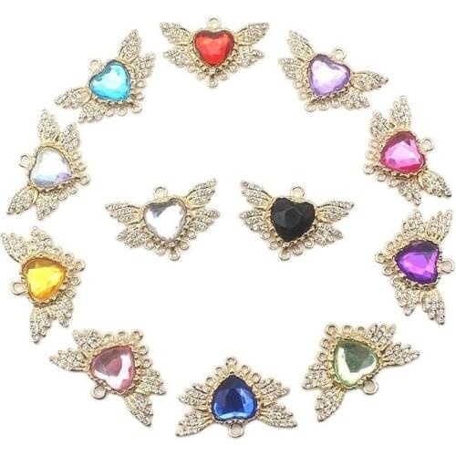 YWXINXI 10Pcs new alloy rhinestone heart-shaped small pendant, fashionable and exquisite necklace bracelet ladies pendant jewelr