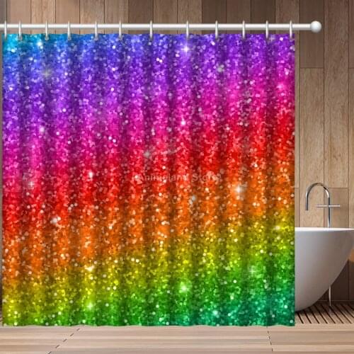 BlingBling Shiny Rainbow Fantasy 3D Print Shower Curtain Bathroom Set With Waterproof Hook Bath Curtain Cartoon Kids African Fun
