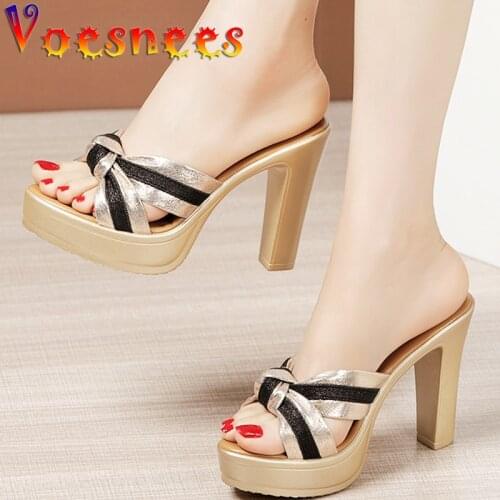 Mixed Colors Fashion Show Office Lady Slippers Comfortable Peep Toe Square Heel Sandals Cross Belt Platform High Heel Women Shoe