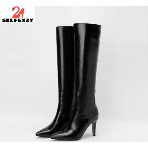 SKLFGXZY Size 34-43 Knee High Boots Women New Design Fur Warm Winter Shoes Women Fashion High Heel Boots Woman Footwear