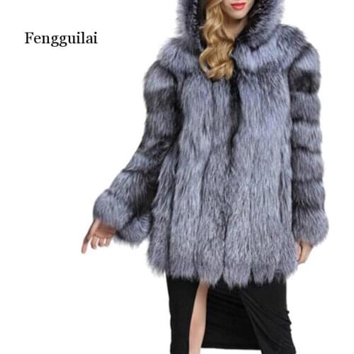 2020 winter coat women fluffy hoodie faux fur coat women Winter grey jacket coat female Plus size warm long casual overcoat