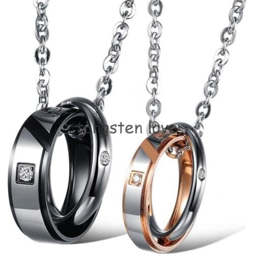 1 piece 2020 Mens Womens "True Love" Stainless Steel Pendant Necklace Two Rounds Couples Valentines Gift (with Gift Bag)