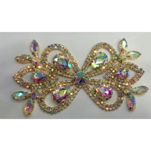 1pc/lot fashion gold AB crystal applique butterfly rhinestone trims garment decorative accessory coat strass DIY crafts supplies