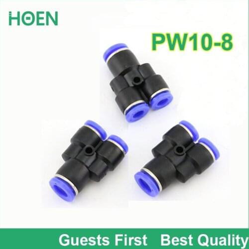100 pcs PW Reducing Unequal Y type Union PW10-8 Tee redecer 10mm to 8mm Air Tube Fitting One touch push In pneumatic fitting