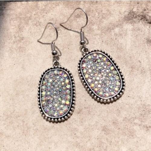 2020 Wholesale Vintage Lady Multicolor Rhinestone Inlaid Oval Dangle Hook Earrings Jewelry Gift Creative Colorful Starry Earring