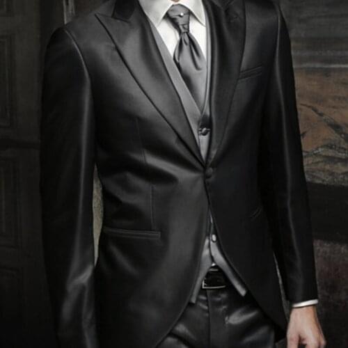 2021 Tailor Made Fashion Luxury Satin Male Suit Slim Fit Groom Tuxedo For Wedding Dress Party Mens Clothing (Jacket+Pants+Vest)