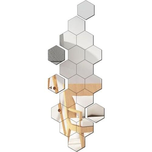 24PCs/Set DIY 3D Mirror Wall Sticker Hexagon Home Decor Mirror Decor Stickers Art Wall Decoration Stickers Multi-color Drop Ship