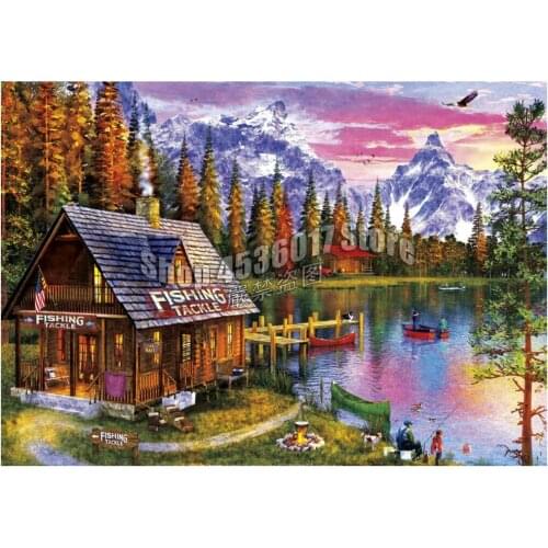 5D DIY Diamond Painting The Fishing Hut Full Drill Mosaic Rhinestone Cross Stitch Kits Houses Lakes & Rivers Embroidery Crafts